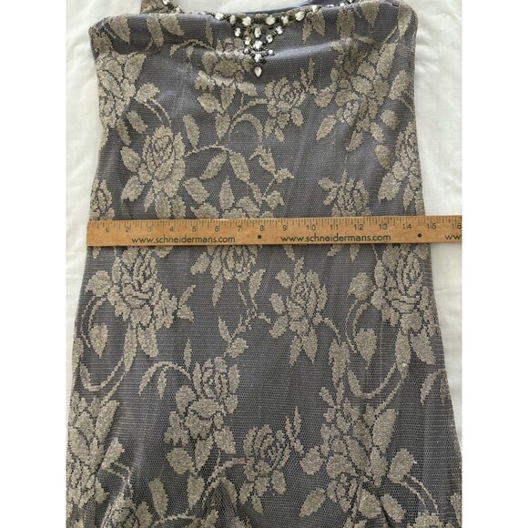 Y2K Lace Midi Dress Sz 6 Gray Gold Metallic Whimsigoth Fairy Grunge Babydoll * - Picture 15 of 16